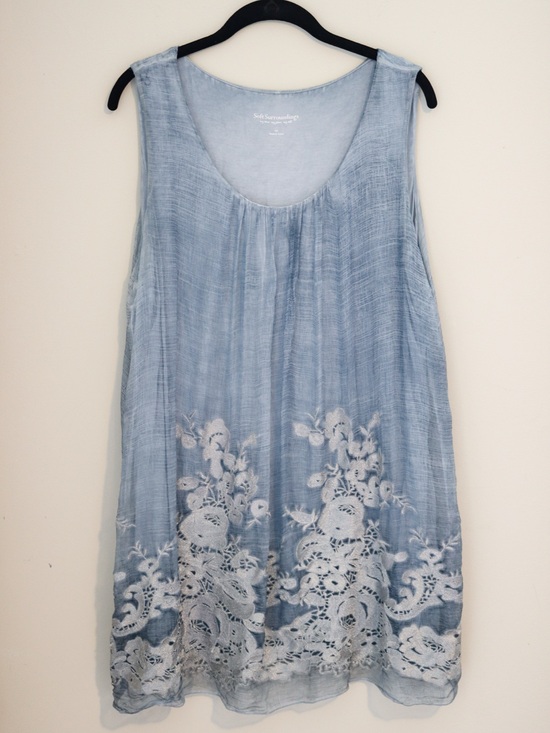 Soft Surroundings Tops - Soft Surroundings Pale Blue Sleeveless Tunic with White Floral Embroidery